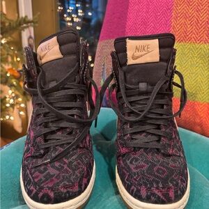 Nike Dunk Women's Sky Hi Black and Purple Tribal Wedge High-Top Sneakers